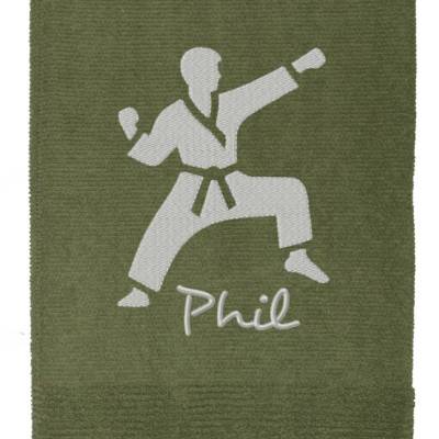 Besticktes personalisiertes Handtuch Sport Motiv Karate mit Wunschname Frotteetuch sowie Duschtuch
