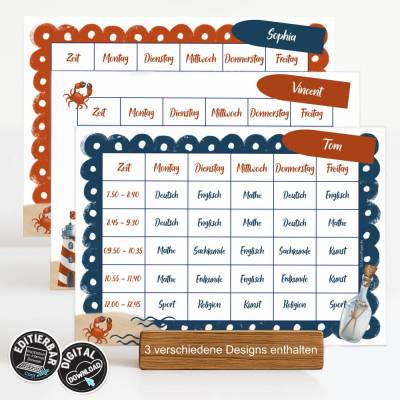 Stundenplan editierbar, druckbar, personalisiert | Einschulung Grundschule | Maritim (1049)