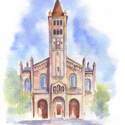 Aquarellansicht der Kirche St. Peter und Paul in Potsdam