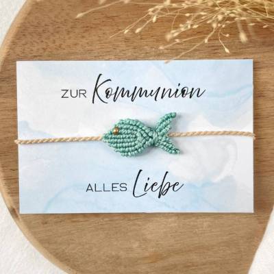 Symbolisches Geschenk zur Kommunion - Makramee Fisch Armband, Personalisiertes Kommunionsgeschenk, Gastgeschenk