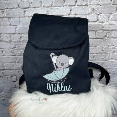 Personalisierter Kinder Rucksack mit Koala Motiv & Namen – bestickter Baumwollrucksack für Kindergarten und Kita