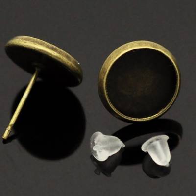 5 Paar Cabochon-Ohrstecker Rohling bronzefarben B1-0344
