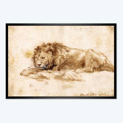 Liegender Löwe KUNSTDRUCK Poster nach einem antiken Kunstwerk von Rembrandt Anno 1650 Vintage Wandbild Wanddeko