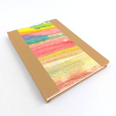 Notizbuch, punktkariert, ca. A5, Acrylfarbe bunt, ocker, Fadenheftung