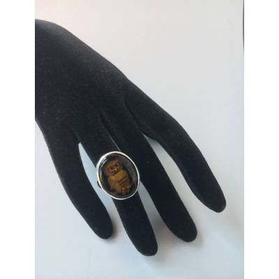 Ring in Silber 925/000 mit Bernstein Motiv Eule