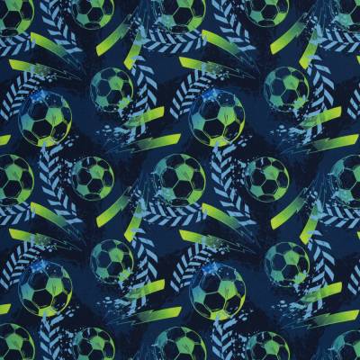 Baumwoll Webware Fußball– Hochwertiger Baumwollstoff dunkelblau/kiwigrün