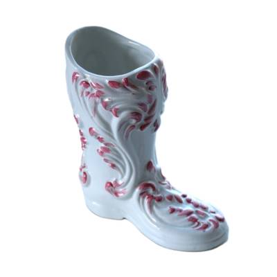 Vintage Porzellanstiefel 80er Stiefel Vase Dekostiefel Weiß Rosa Stiefelvase Porzellanschuh Blumenvase