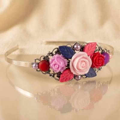 Romantischer Vintage Haarreif mit Resinblumen & Cabochon – Perfekter Haarschmuck für Hochzeit & Fest