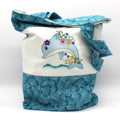 Tasche Beutel Einkaufstasche türkis petrol Delfin Sommer