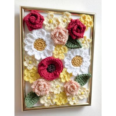 Wanddeko Blumen | Bilderrahmen mit gehäkelten Blumen | besondere Geschenkidee | Muttertagsgeschenk