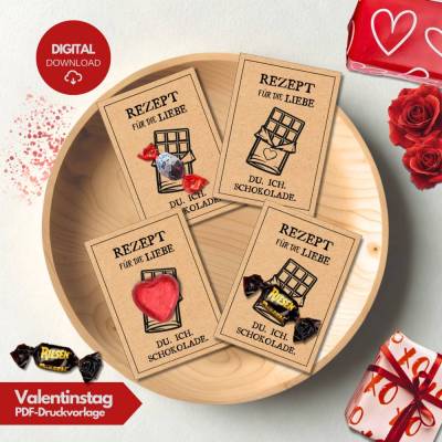 FREEBIE - Rezept für die Liebe Druckvorlage Geschenk mit Schokolade | Kleinigkeit Freund Valentinstag, Jahrestag