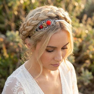 Romantischer Vintage Haarreif mit Resinblumen & Cabochon – Perfekter Haarschmuck für Hochzeit & Fest