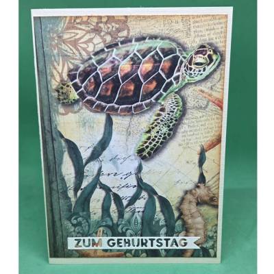 Geburtstagskarte Schildkröte / Unterwasserwelt Karte / Geburtstagsgruß Spruch / Tiermotiv Geburtstagskarte