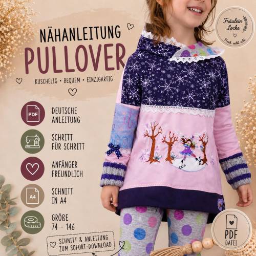 SCHNITTMUSTER Kinderpulli | Vokuhila Pullover nähen | Kinderschnittmuster | PDF Schnittmuster | Longpullover nähen | Mäd