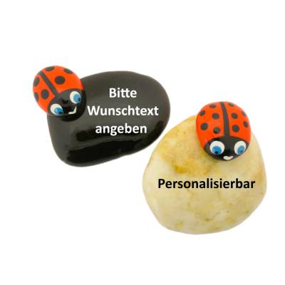 Glücksstein mit Käfer & Wunschtext – Personalisierter Handschmeichler 8-9cm – Geschenkset Geburtstag & Tischdeko 1040