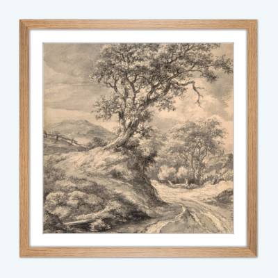 Landschaft und alte Eiche Zeichnung Lithografie um 1650 KUNSTDRUCK Poster Vintage Wandbild Wandkunst Wanddeko
