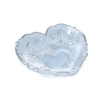Vintage Dekor Schale aus Glas Glasschale Glasherz Herz Form mit Rosen Gebäckschale Schmuckschale Glasteller Liebe