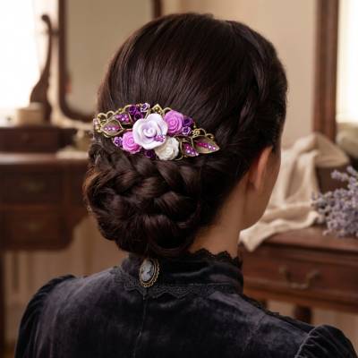 Haarkamm im Vintage-Stil, bronzefarben, Violett-Romantik , Antik-Stil