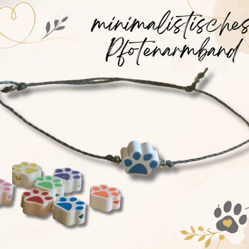Pfoten Armband – verstellbares Armband mit Pfotenperle | Tierliebe Schmuck | Geschenk Tierfreunde Hundefreunde