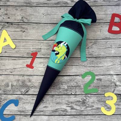 wunderschöne Schultüte Zuckertüte Drache Drachenbezwinger Dunkelblau Petrol mint