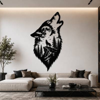 Wolf Waldlandschaft SVG Datei | Wolf Mond Laserdatei | PNG PDF Download | Cricut xTool Vorlage