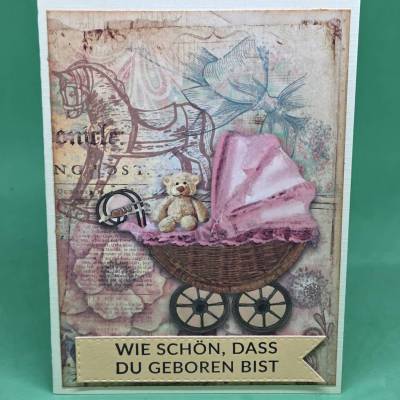 Geburtskarte Kinderwagenmotiv / Glückwunschkarte zur Geburt / Geschenk zur Geburt Karte