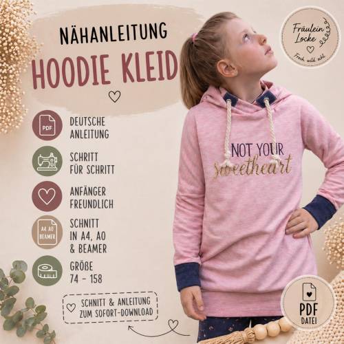 SCHNITTMUSTER Oversized Kinderkleid – Groessen 74 bis 146 – Hoodie, Rundhals oder One Shoulder – Einfaches Naehprojekt –