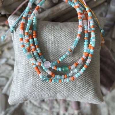 Fußbändchen „Summer Love“ - Bunte Bändchen mit Rocailles-Perlen und Edelstein