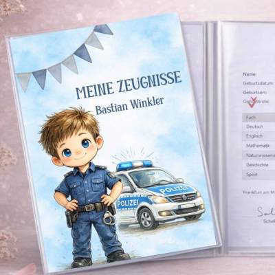 Süße Zeugnismappe für Jungs | Polizei - Motiv | Einschulung & Schulanfang Geschenk | 26-63