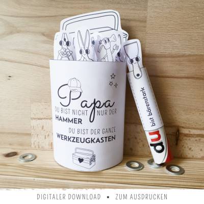 Duplo-Banderolen für Papa mit Werkzeugkasten-Spruch | Geschenkidee zum Vatertag | mit 28 Komplimenten
