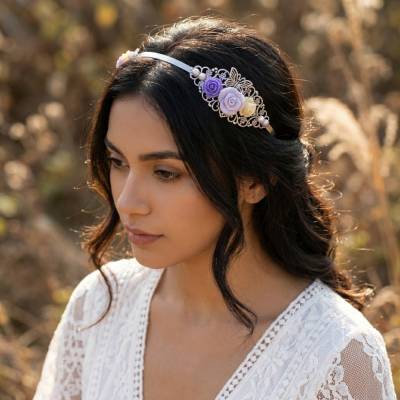 Romantischer Vintage Haarreif mit Resinblumen & Cabochon – Perfekter Haarschmuck für Hochzeit & Fest