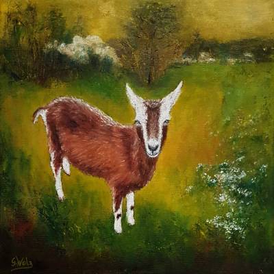 Original Ölgemälde, Ziege, Unikat, handgemalt, 25 x 25 cm