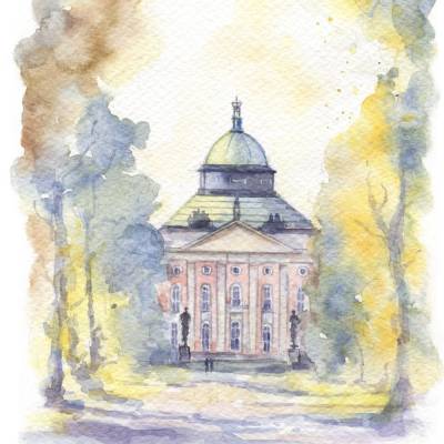 Aquarellansicht des Neuen Palais in Potsdam