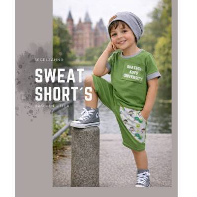 Grüne Sweat Shorts Kinder, Sommerhose Unisex Jungen Mädchen, Sweathose Drachen Ritter Kinderhose Segelzahn kurze Hosen