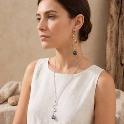 Ohrringe & Kette aus Edelstahl mit bunter Steinkugel – Schmuckset in verschiedenen Designs