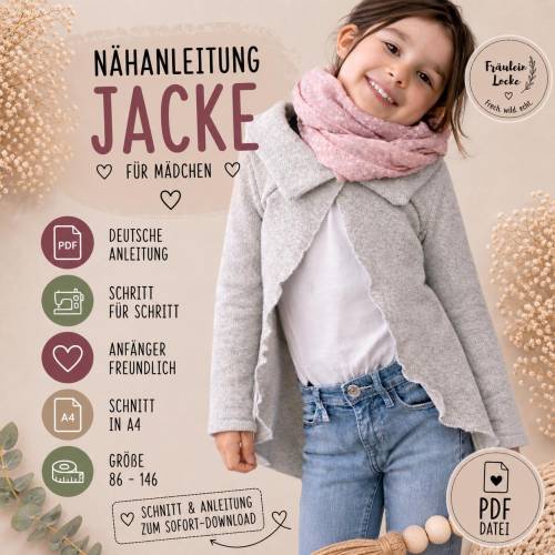 SCHNITTMUSTER Kinderjacke, Strickjacke Nähanleitung und Schnittmuster