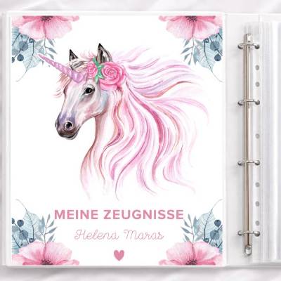 Süßer Ordner für Zeugnisse | Einhorn  | Einschulung & Schulanfang Geschenk | 26-60