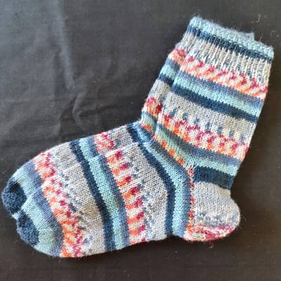 Handgestrickte Socken Gr.32/33 in Blautönen/Grau