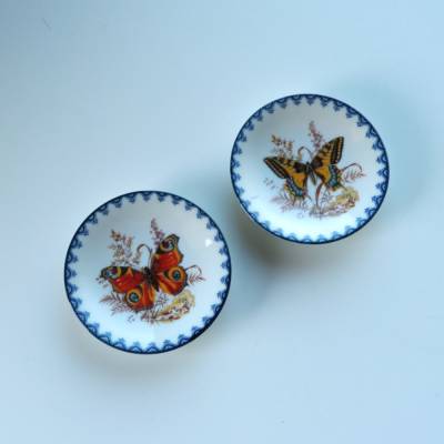 Vintage zwei Mini Teller Motiv Schmetterling Keksteller Set Porzellan Schmuckteller Anbietschale Porzellanteller