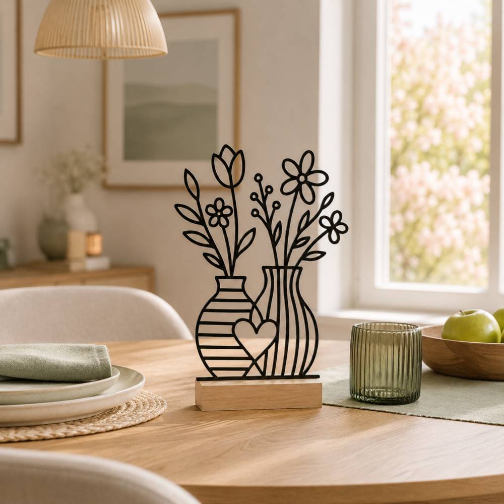 Line Art Blumen Aufsteller | Moderne Deko | 3D Druck Regaldeko Wildblumen in Vase