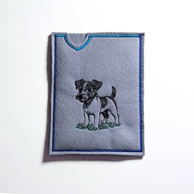 Hülle für Heimtierausweis & Impfausweis aus Filz – Jack Russel Terrier, grau