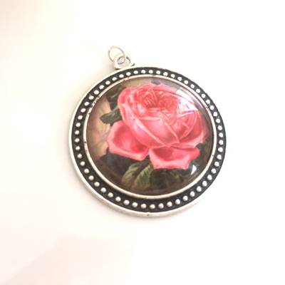 Cabochon Anhänger, "ROSE", rot, rosa, grün, weiss, 38mm
