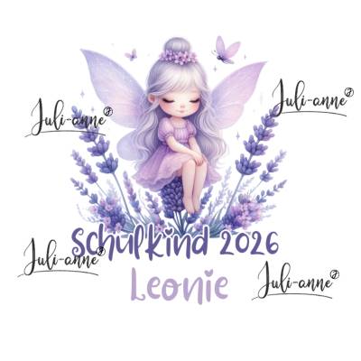 Bügelbild SCHULKIND LAVENDEL FEE 1 personalisiert Name