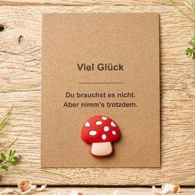 Viel Glück Karte mit Glücksbringer Pilz Abschluss Prüfung Geschenk