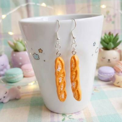 Baguette Stange Brot 3D Ohrhänger – Kawaii Schmuck aus Resin & 925 Silber