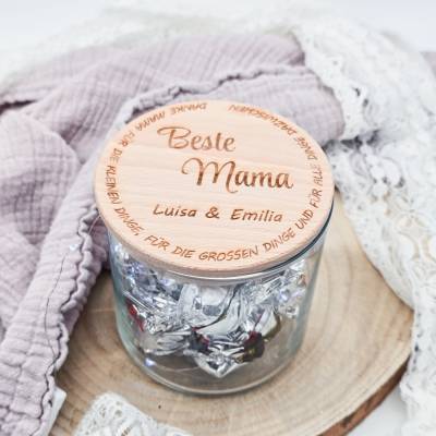 Personalisiertes Vorratsglas mit Holzdeckel | kleine Aufmerksamkeit zum Befüllen & Verschenken Geburtstag, Muttertag