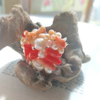 Ring Koralle rot apricot handgemacht mit Perlen in wirework verstellbar handmade Korallenring