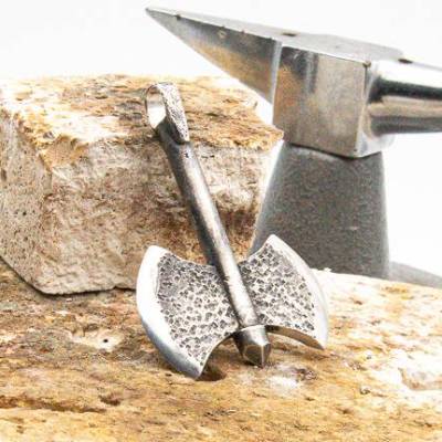 Mittelalterlicher Axt-Ketten Anhänger aus 925er Silber – Wikingerschmuck, Unikat, Geschenkidee für Männer, unisex