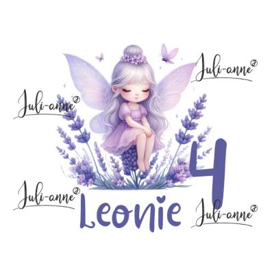 Bügelbild GEBURTSTAG LAVENDEL FEE 1 personalisiert Zahl & Name
