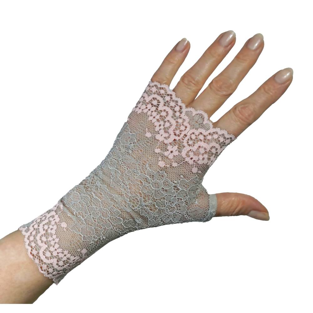 Handschuhe fingerlos zart aus Spitze in hellgrau mit rosa Blten | Art Deco  Jugendstil style
